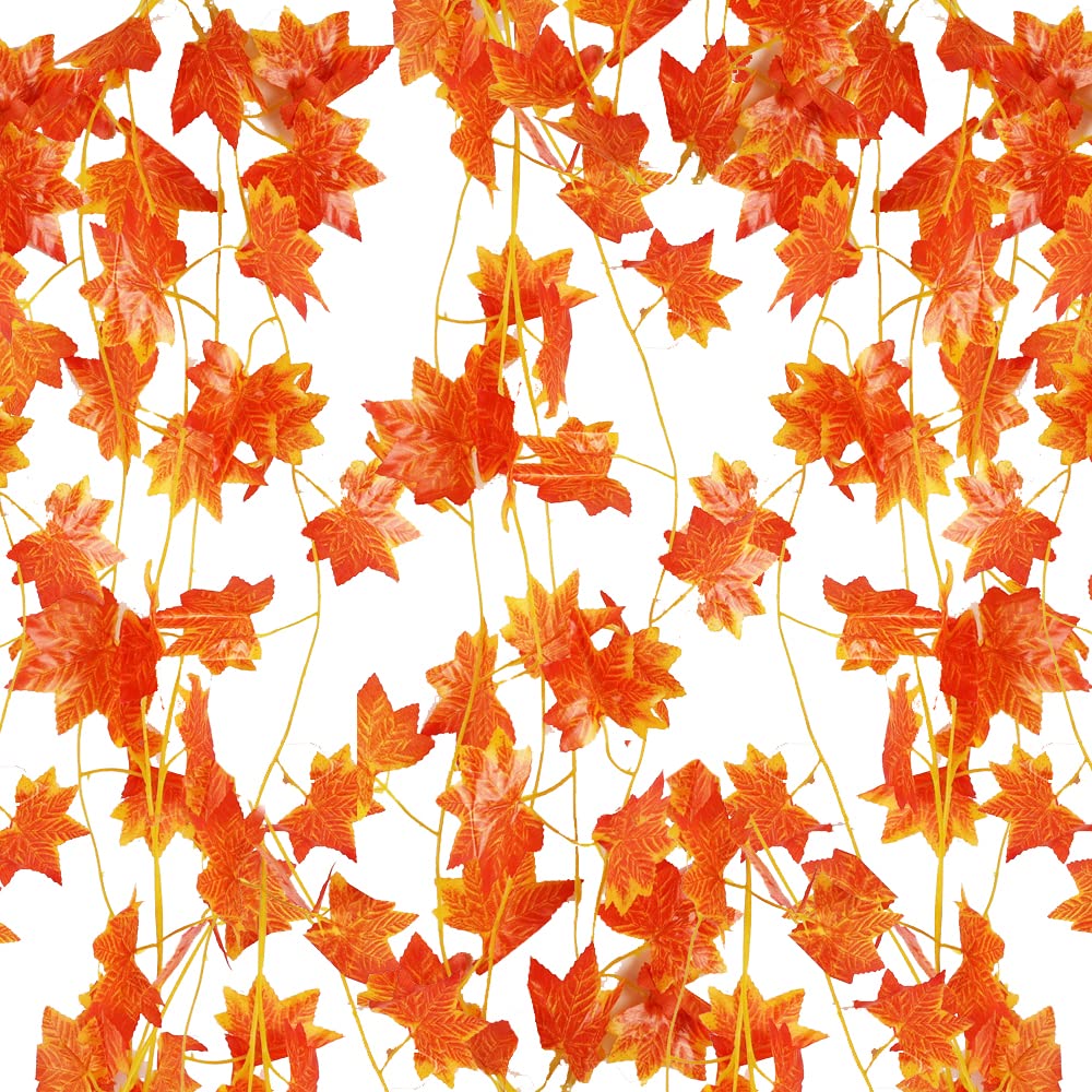 12 x Strands Maple Garland Autumn Fall Leaf, Fake Foliage Autumn Leaves Hanging Fall Vines Artificial Thanksgiving Decor for Home Wedding Fireplace Party Hotel Festival Halloween Decoration