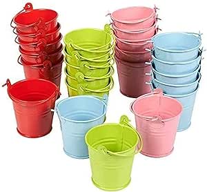 Mini Metal Buckets for Crafts and Party Favors, 4 Colors (48 Pack)
