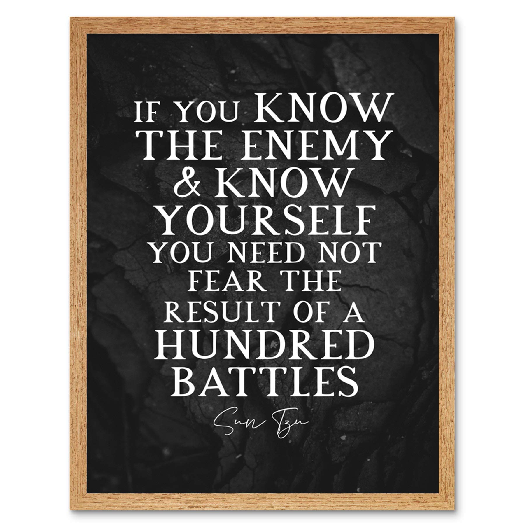 Artery8 Slate Inspiring Quote Sun Tzu Know Yourself Need Not Fear Result Art Print Framed Poster Wall Decor 12x16 inch — image 1