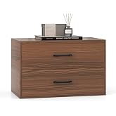 LOKO 2-Drawer Stackable Dresser, Horizontal Storage Cabinet (1, Walnut) | Lateral File Cabinet | Stacking Drawer Chest | Metal Handle | Anti-Topping Kits | For Living Room, Study, Office