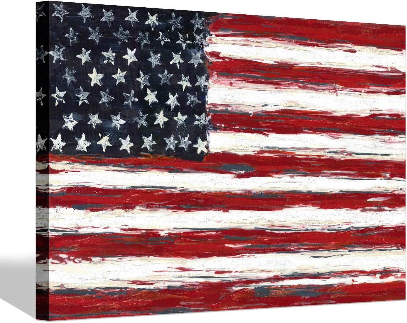 Paintings - SD SOFT DANCE American Flag Canvas Wall Art - Patriotic Picture USA Stars Strips Painting for Office Decor 45’’x30’’