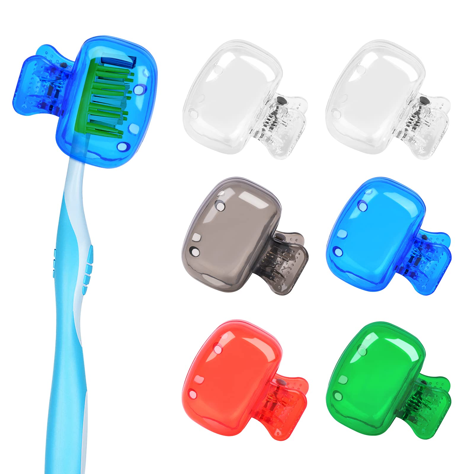 Photo 1 of 6 Pack Toothbrush Covers Portable Toothbrush Protector Coverings Clips Travel Protector Plastic Brush Pod Protection Clip Case Tooth Brush Covers Tooth Brush Cover Cap for Kids Bathroom Travel Supply