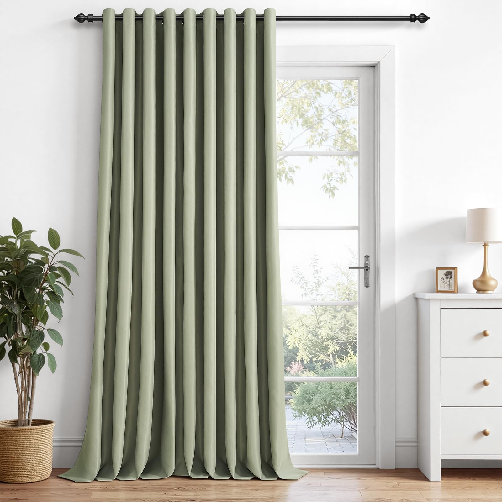 MRTREES Green Blackout Thermal Door Curtain 90 Inch Drop, Blackout Eyelet Curtain for Bedroom and Living Room, 1 Panel 228x228 CM 90x90 Inch Sage Green — image 1