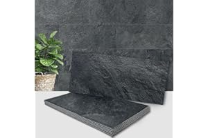 AULIGET 6" x 12" Black Slate Peel and Stick Backsplash Wall Tiles, PVC Faux Stone Stick on Tiles for Backsplash Kitchen, Bathroom, Laundry Room, Camper, Fireplace (Pack of 20)