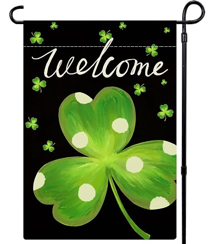 Boao St. Patrick‘s Day Gartenflagge – 18x12 Zoll, Doppelseitig, Mit Gnomen & Kleeblatt, Für Outdoor-Deko
