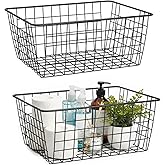 HDYOUDO Metal Black Large Wire Basket Food Storage Organizer,pantry organizers and storage for Organizing Kitchen Cabinets potato onion, 2 Pack