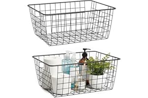 HDYOUDO Metal Black Large Wire Basket Food Storage Organizer,pantry organizers and storage for Organizing Kitchen Cabinets po