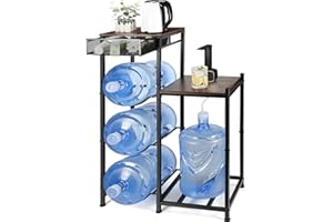 CAROD 5 Gallon Water Jug Holder with Drawers, Heavy Duty Water Jug Stand with Water Dispenser Stand, 5 Gal Water Bottle Holder Water Cooler Jug Rack with 2 Wood Storage Shelves