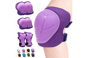 Inkidio Knee Pads for Kids Unicorn Protective Gear Set Knee Pads and Elbow Pads Set with Wrist Guard for Girls Boys Roller Skates Inline Skatings Scooter Cycling Bike Skateboard (Medium, Purple)