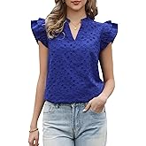 Allegra K Summer Eyelet Top for Women's Dressy Casual V Neck Flutter Sleeve Embroidered Blouse