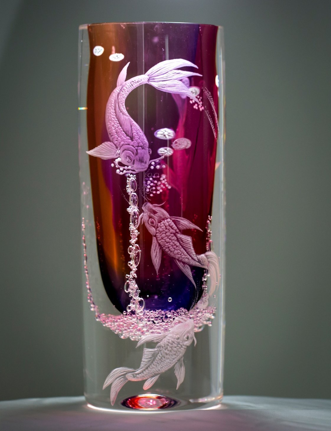 Amazon Com Hand Engraved Koi Fish Vase Hand Blown Koi Vase