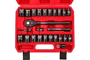 SEDY 1/2" Drive Socket Wrench Set: 25-Piece SAE & Metric Impact Socket Ratchet Wrench Tool Set Socket Assortment with Storage Box for Repair Mechanic Garage