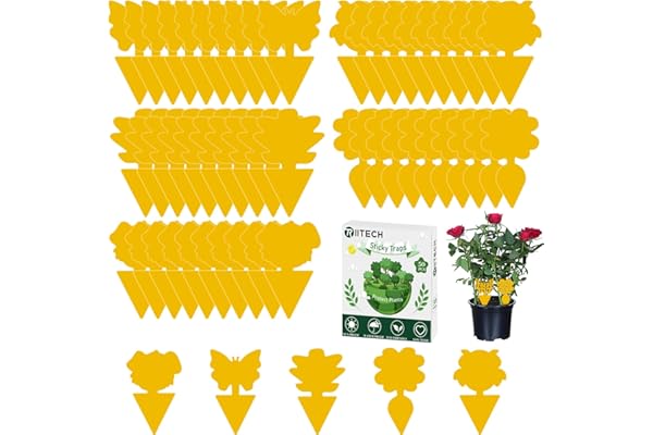 Fruit Fly Traps, TRIITECH 50 Pack Sticky Fly Traps, Plant Fly Stickers, Sticky Bug Traps for Indoor and Outdoor