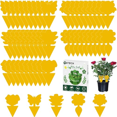 Fruit Fly Traps, TRIITECH 50 Pack Sticky Fly Traps, Plant Fly Stickers, Sticky Bug Traps for Indoor and Outdoor