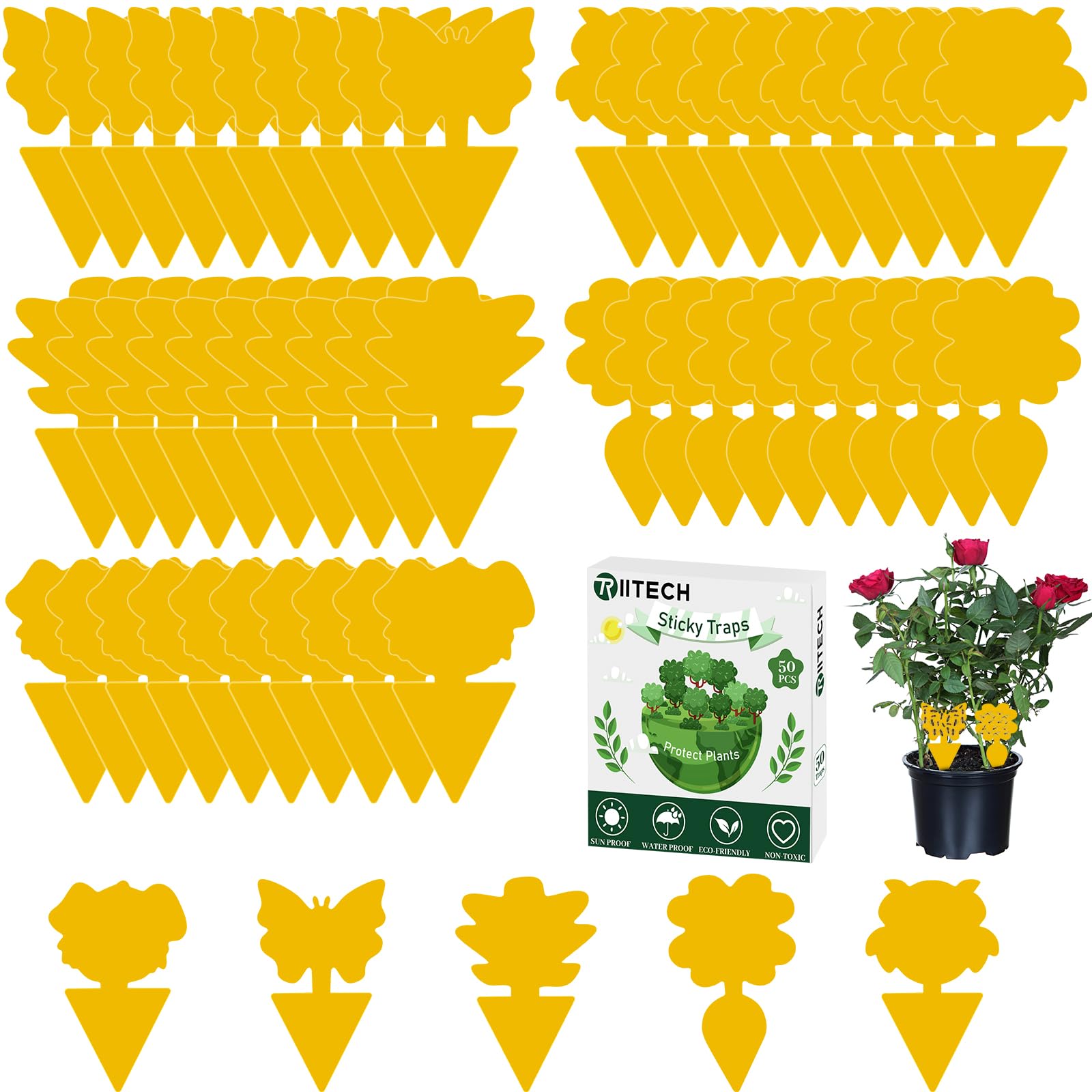 Fruit Fly Traps, TRIITECH 50 Pack Sticky Fly Traps, Plant Fly Stickers, Sticky Bug Traps for Indoor and Outdoor(Yellow)