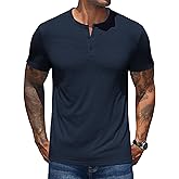 COOFANDY Men's Henley Shirts Short Sleeve Casual Basic Henley Tee Summer Button Lightweight Stretch T Shirts