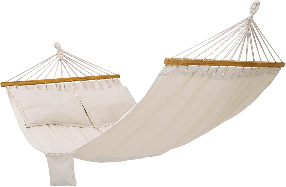 SONGMICS Double Hammock with 2 Pillows 210 x 150 cm 300 kg Beige GDC22M