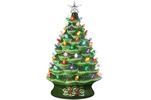 BEST CHOICE PRODUCTS Best Choice Product 24in Extra Large Ceramic Christmas Tree, Pre-Lit Hand-Painted Tabletop XL Indoor Holiday Tree, 74 Multicolor Bulbs, LED Lights - Green