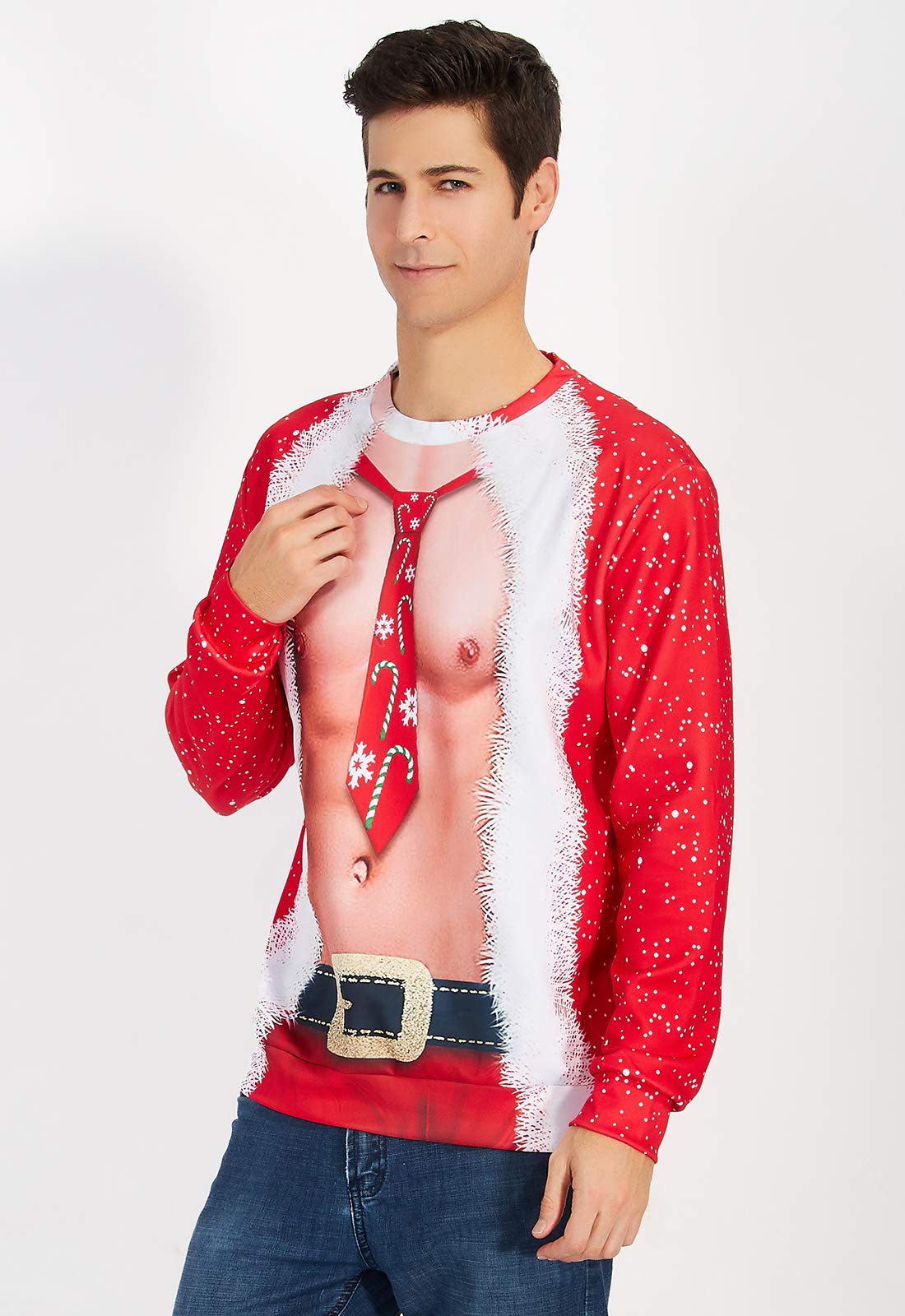 Rave on Friday Lovely Printing Mens Christmas Fake 2 Pieces Graphic Sweatshirts Personalized Festival Xmas Prom Pullover Sweater XL