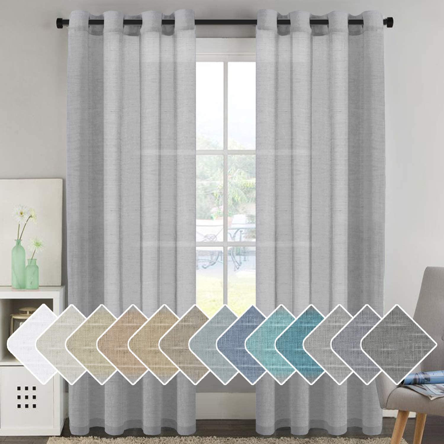 Photo 1 of H.VERSAILTEX Linen Curtains Natural Linen Semi-Sheer Curtains 2 Panels Nickel Grommet Privacy Added Premium Soft Rich Material Drapes for Bedroom/Livingroom - 52x96 - Inch - Dove