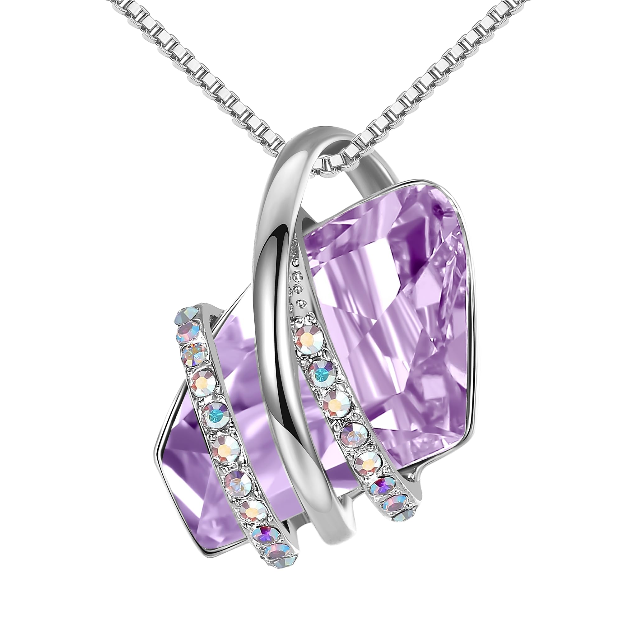 Leafael Valentine's Day Gift Necklace for Women, Wishing Stone Birthstone Crystal Pendant, Allergy-Free Jewellery with Gift Box, Silver-Tone or Rose Gold, For Valentine's Day