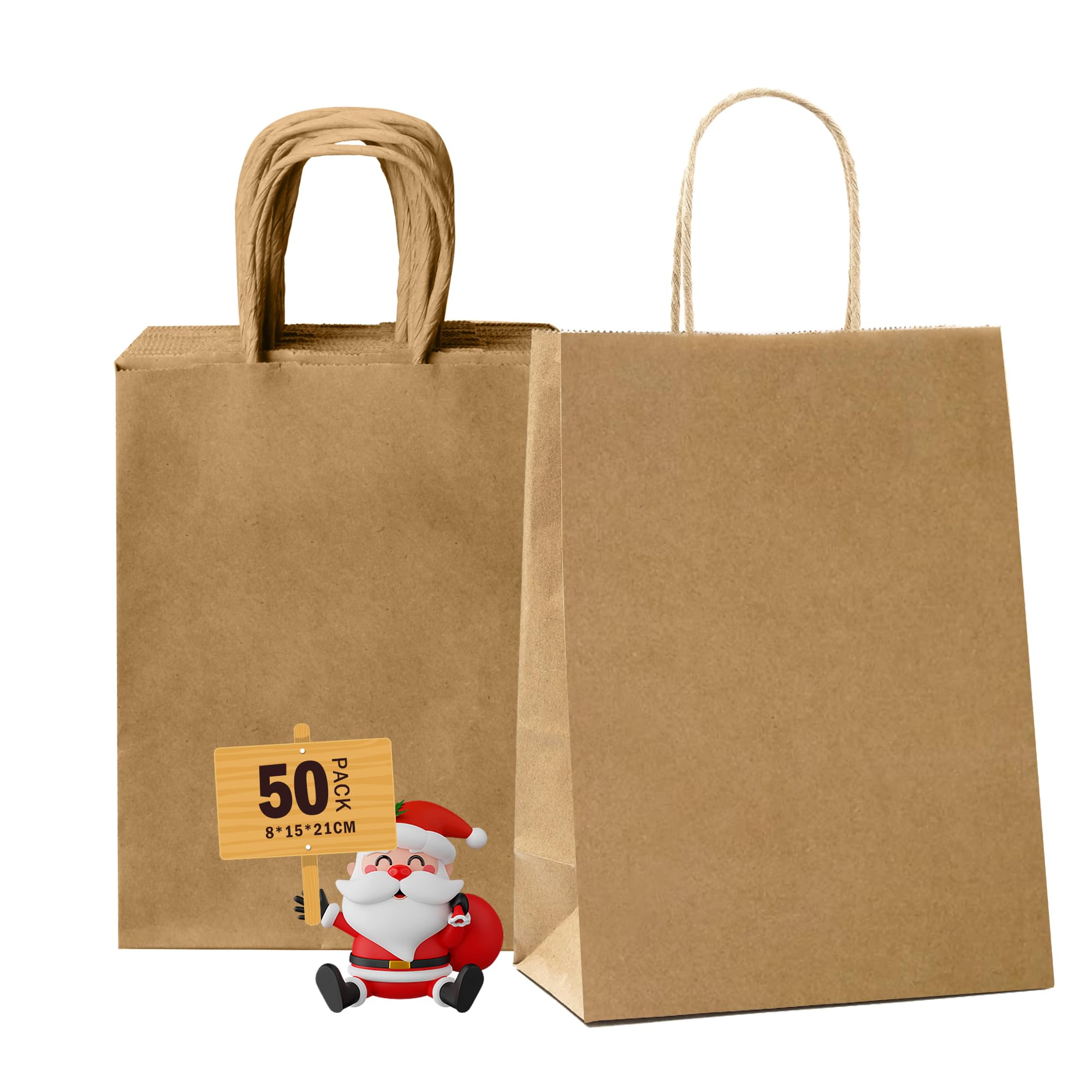 GIFTSAY 50pc Brown Paper Bags with Handles 15X8X21cm Multifunctional Gift Bags for Wedding, Party, Shopping, Retail, Food Service or DIY Crafts