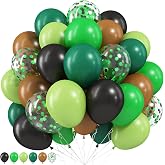 Green Brown Balloons, 60 Pcs Boys Men Kids Video Game Theme Party Balloons | Dark Green Black Confetti Balloons for Jungle Safari Baby Shower Woodland Hunting Grad Camo Birthday Army Party Decorations
