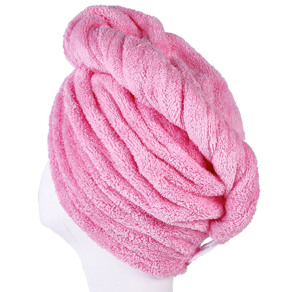 Photo 1 of YYXR Microfiber Hair Drying Towel Ultra Absorbent Twist Hair Turban Drying Cap Hair Wrap (Pink)