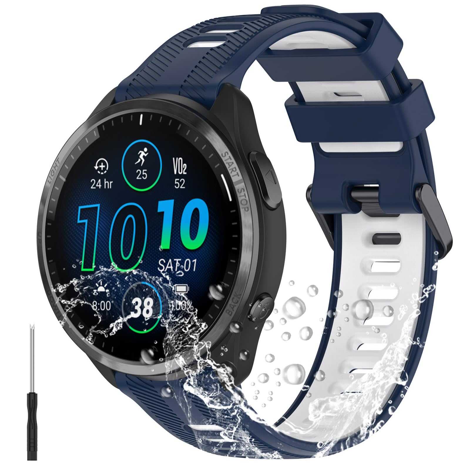 Miimall Strap Compatible for Garmin Forerunner 965 Strap, Soft Silicone Sports Band Adjustable Replacement Wristband for Garmin Forerunner 965/955/945/935 (Blue+White)