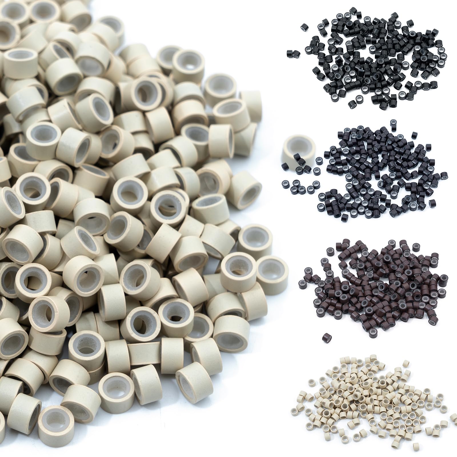 Elailite Micro Rings 5mm Beige Silicone Lined 500 Pcs Links Beads Linkies for Pre Bonded I Tip Micro Loop Human Hair Extensions — image 1