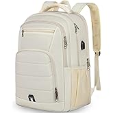 RAINSMORE Laptop Backpack 17 Inch Large Travel Backpack for Women Waterproof Computer Backpack Work College Bookbag TSA Friendly with USB Port, Beige