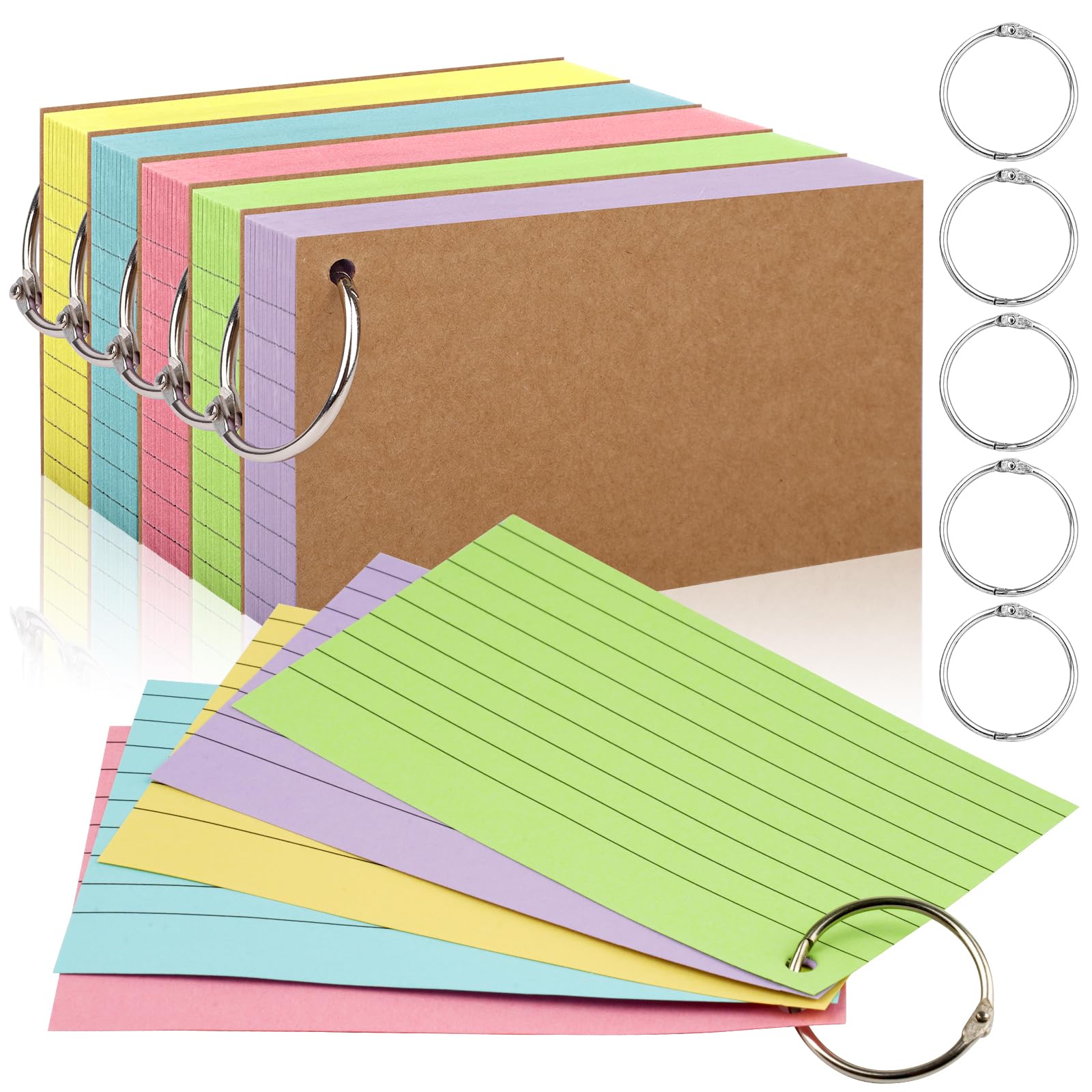 Photo 1 of 350 Pcs Index Cards With Ring, 3x5 Inches Flash Cards With Rings?Colored Heavy Notecards With Ring, Punched Lined Study Cards For School, College, Home, Office, Memory, To Do List (5 Colors)