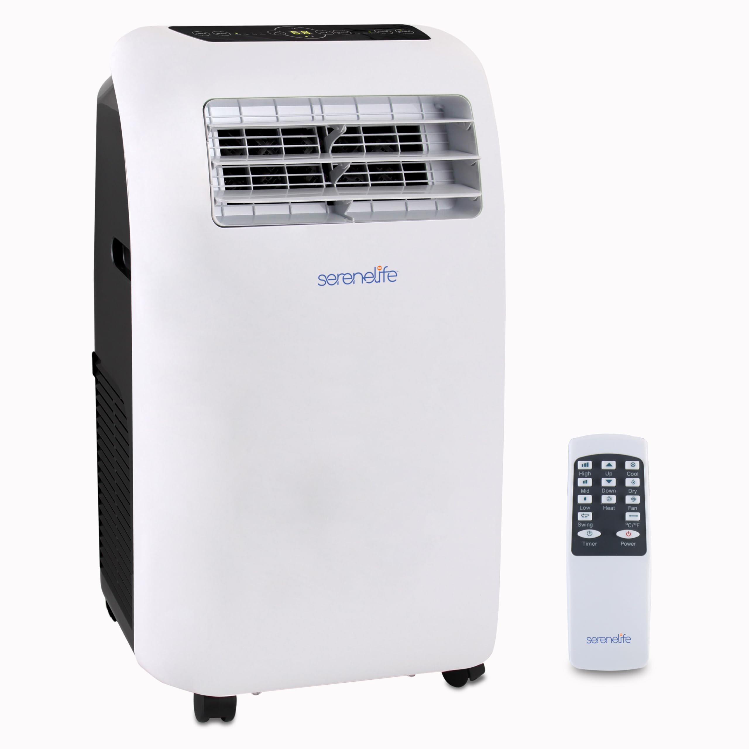SereneLife Climatiseur Mobile Silencieux,7K BTU, Climatiseur Portable 3-en-1 avec Fonction Déshumidificateur Intégrée, Mode Ventilateur, Télécommande, Kit d'Évacuation Complet pour Fenêtre,Blanc