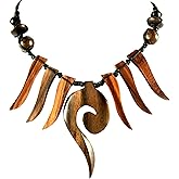 Swimmi Natural Sono Wood Necklace for Women, adjustable 18 to 28 inches Waxed Cord Wooden Necklace Handemade Swirl Boho Tribal Wooden Necklace Jewelry DA033
