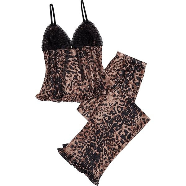 GORGLITTER Damen Pyjama Set 3-teilig - Leopard Schlafanzug Mit T-Shirt