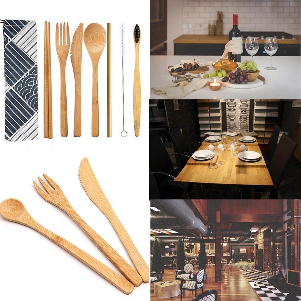 yiyioi 8pcs Portable Home Bamboo Cutlery Set Outdoor Tableware Set Mixed Cutlery Sets