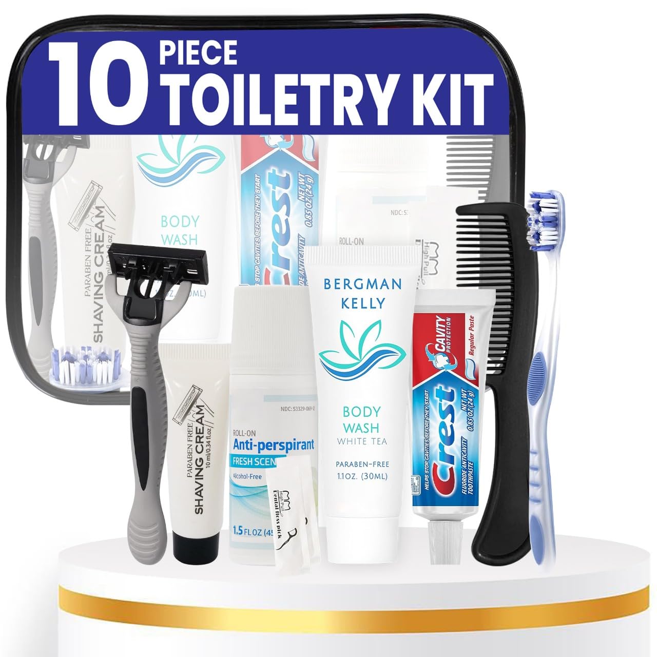 Photo 1 of Trektote Travel Toiletry Kit For Men And Women – 10 Piece Set of Travel Size Toiletries, TSA Compliant, Includes Body Wash, Deodorant, Shaving Cream And Razor, Oral Care, Reusable Toiletry Bag & More