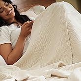 David's Home Pre-Washed 100% Cotton Muslin Blanket King Size, 4-Layer Soft Throw for Bed Couch, Breathable & Lightweight Blankets for Adults Hot Sleepers, Room Decor, Luxury Gift, Birch, 108 * 90"