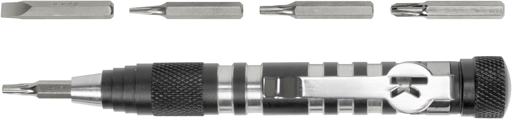 Kershaw TX-Tool (TXTOOL); 4.8 in. Single-Position Multifunction Magnetic Bit Driver; Includes T-6, T-8, T-10, 2 Phillips and Slotted Screwdriver Bit; 1.1 oz, Black