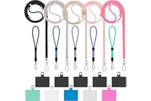 TSOCENT Cell Phone Lanyard, Universal 5× Phone Crossbody Lanyard for Around The Neck, 5× Wrist Phone Strap and 10× Mixed Colors Patch Compatible with Most Smartphones (Bright Colors)