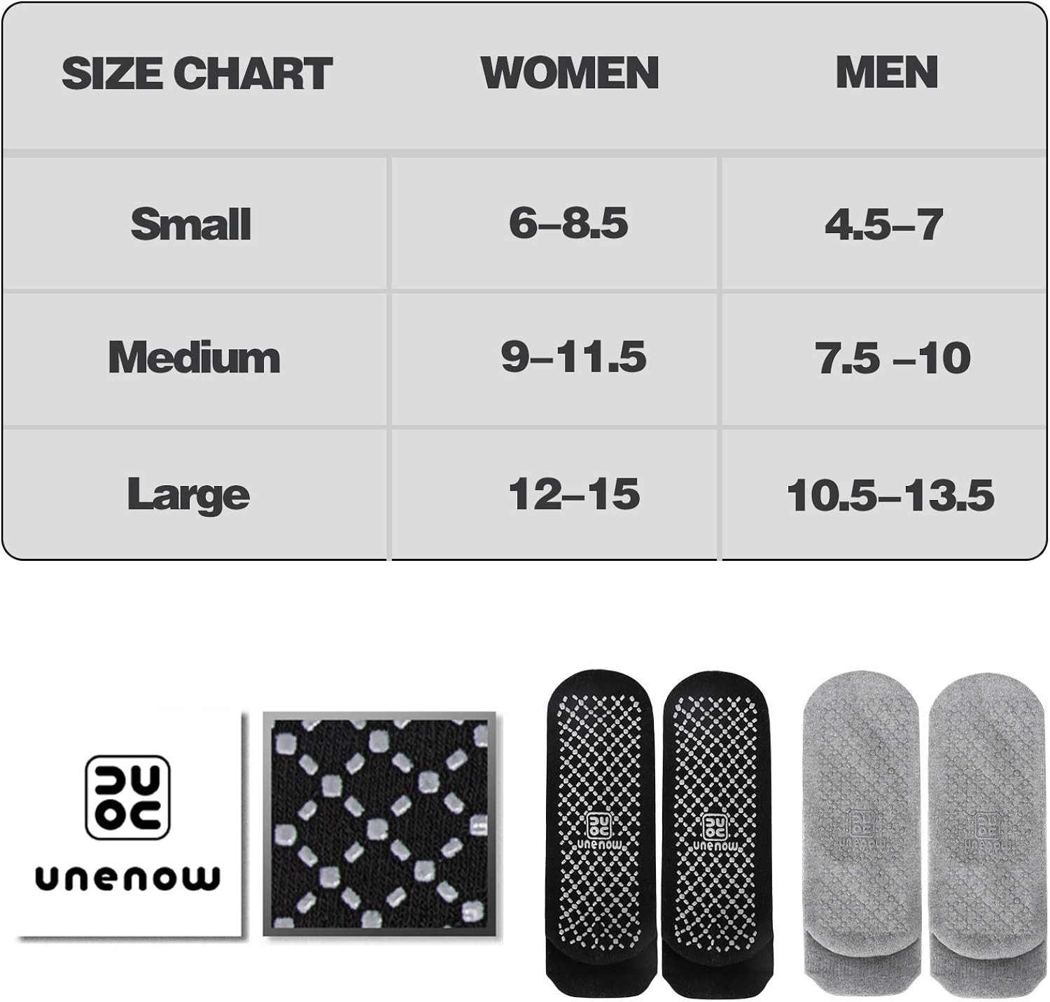unenow Unisex Non Slip Grip Socks with Cushion for Yoga, Pilates, Barre, Home & Hospital : Clothing