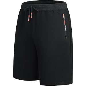 JustSun Men's Athletic Running Shorts 8" Zipper Pockets Gym Workout Shorts Men's Cotton Sweat Shorts Golf Tennis Hiking
