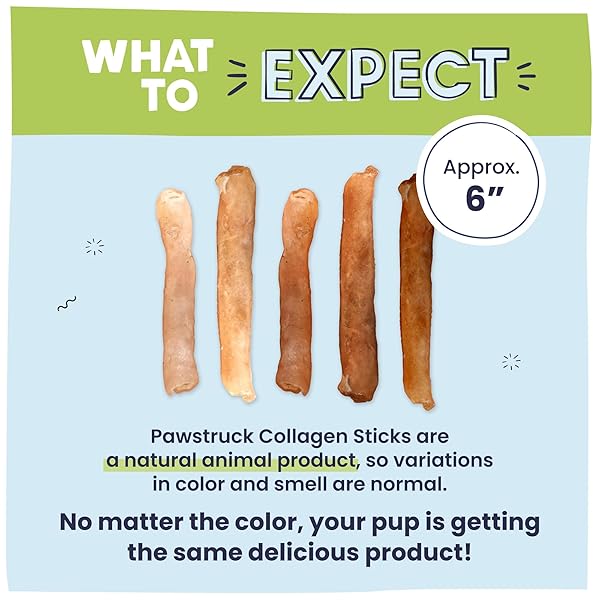 PAWSTRUCK NATURAL 5-7″ BEEF COLLAGEN STICKS FOR DOGS – LONG-LASTING RAWHIDE ALTERNATIVE, HIGH PROTEIN & LOW FAT WITH CHONDROITIN & GLUCOSAMINE – 5 PACK