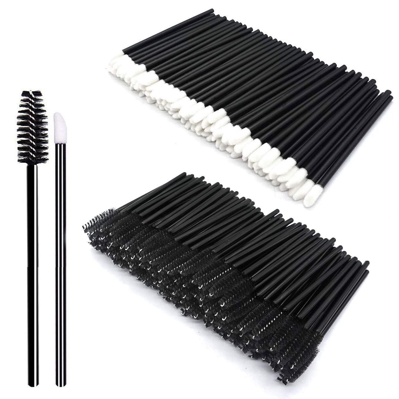 Pack of 200 Disposable Eyelash Brushes, Portable Black Makeup Brush Set (Lip Brush, Disposable Eyelash Brush) for Daily Activities (Black)