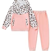 Yoxindax Toddler Kid Girls Clothes Colorblock Hoodie Leopard Print Sweatsuits Top 2PC Fall Outfit Set