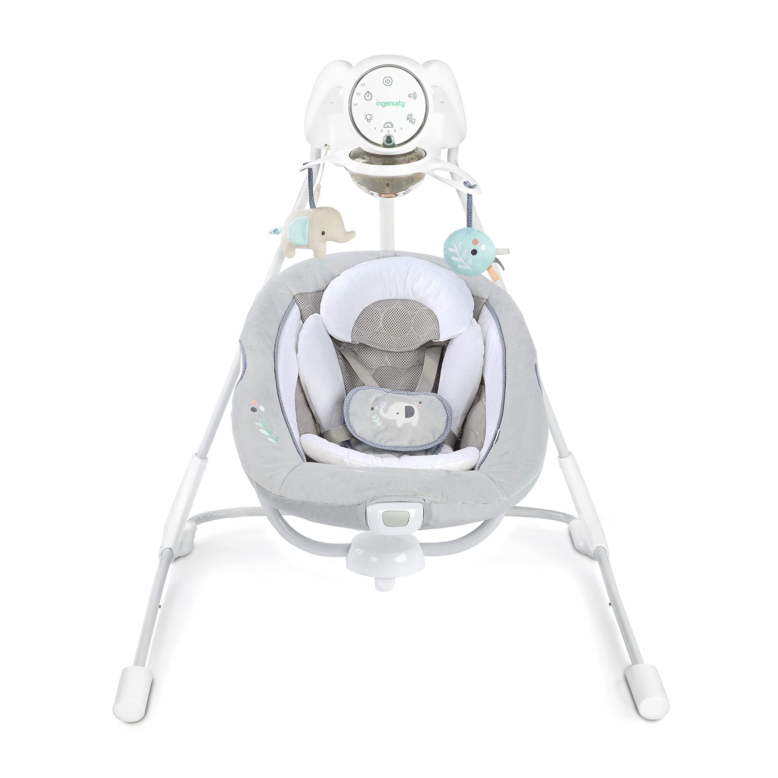 Ingenuity InLighten Soothing Swing - Swivel Infant Seat, Soothing Sounds, Lightweight Mesh - Dakota