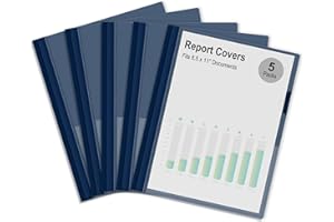 Ndsox 5 Packs Clear Front Report Covers with 3-Prong Fasteners Plastic Project Presentation Folders Resume Document Covers with Navy Blue Back for 8.5x11 Letter Size Paper for School Office Business