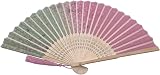 Kibon Folding Fan Handheld Silk Bamboo Tassel Pink 8.3 15in for Props Gift view 8