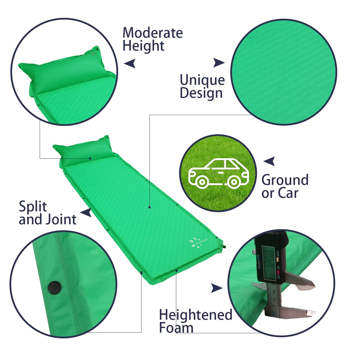 FRUITEAM Self Inflating Camping with Pillow Lightweight Foam Pad for Backpacking Tent Car Sleeping Mattress