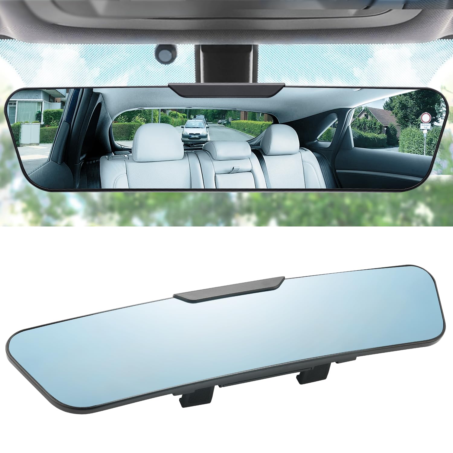 Photo 1 of LivTee Anti Glare Rear View Mirror 12.4''(312mm), Wide Angle Panoramic Convex Curve Rearview Mirror Clip on Original Mirror to Eliminate Blind Spot and Antiglare for Cars SUV Trucks